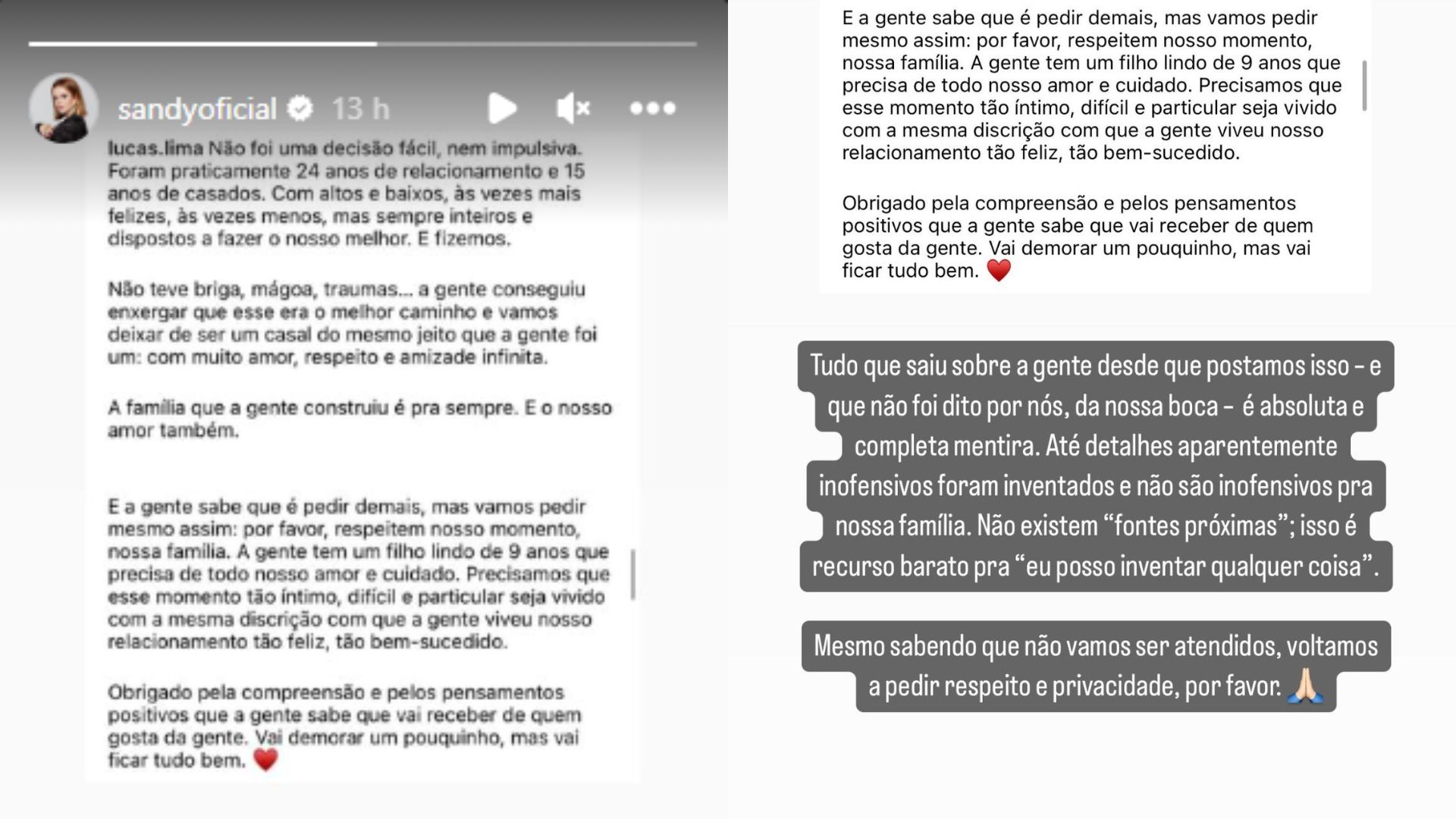 Story de Sandy falando sobre reconcilia&ccedil;&atilde;o com Lucas Lima