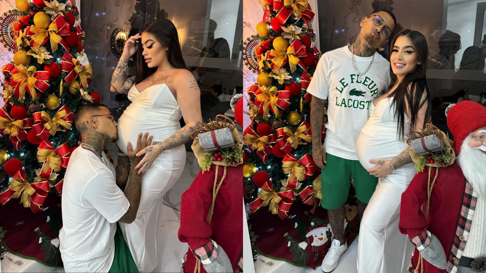 Dynho Alves e Mc Mirella, gr&aacute;vida de Serena, no Natal de 2023