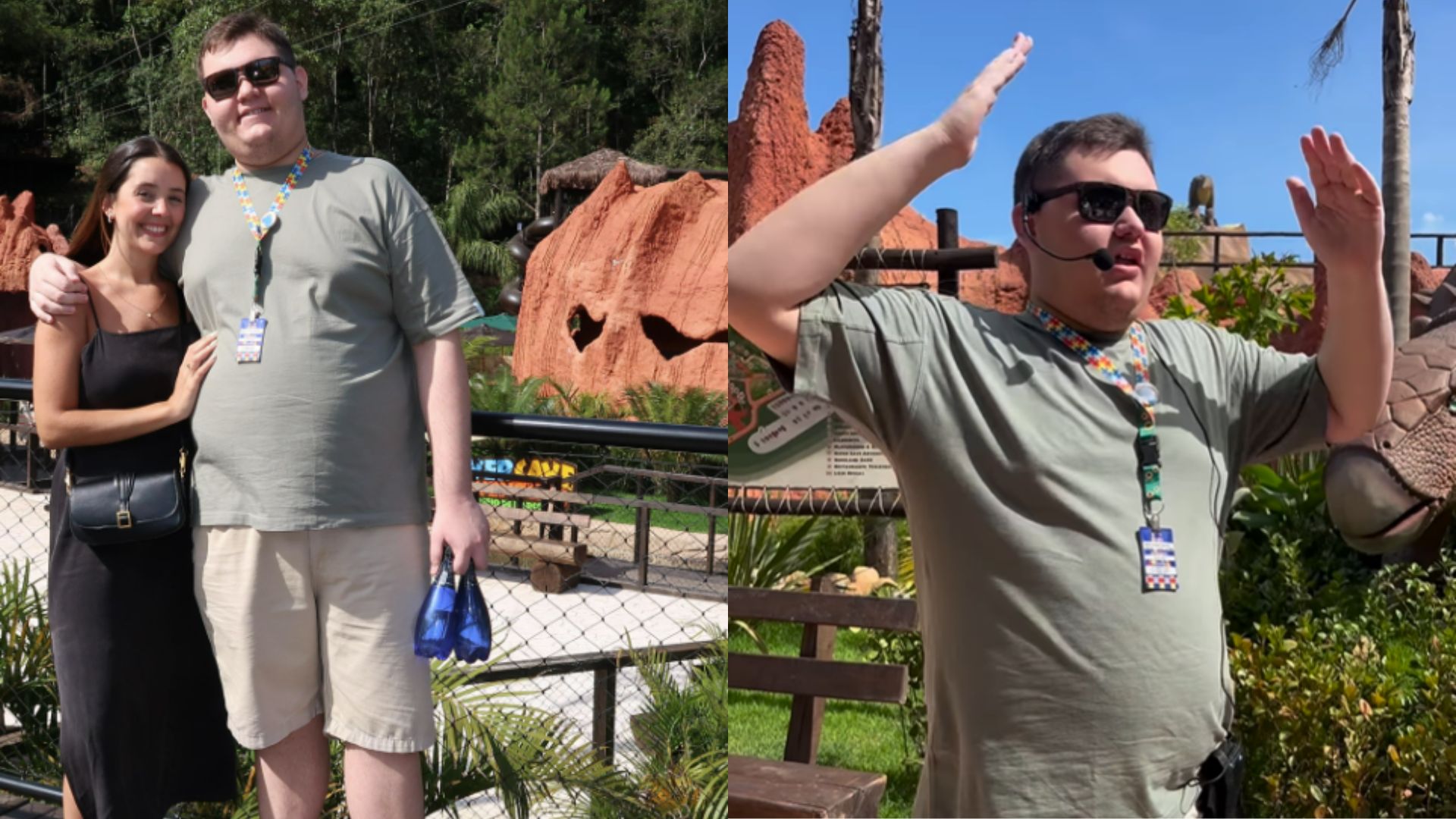 J&eacute;ssica Cugnier e seu primo Thor no Parque dos Dinossauros em Balne&aacute;rio Cambori&uacute;