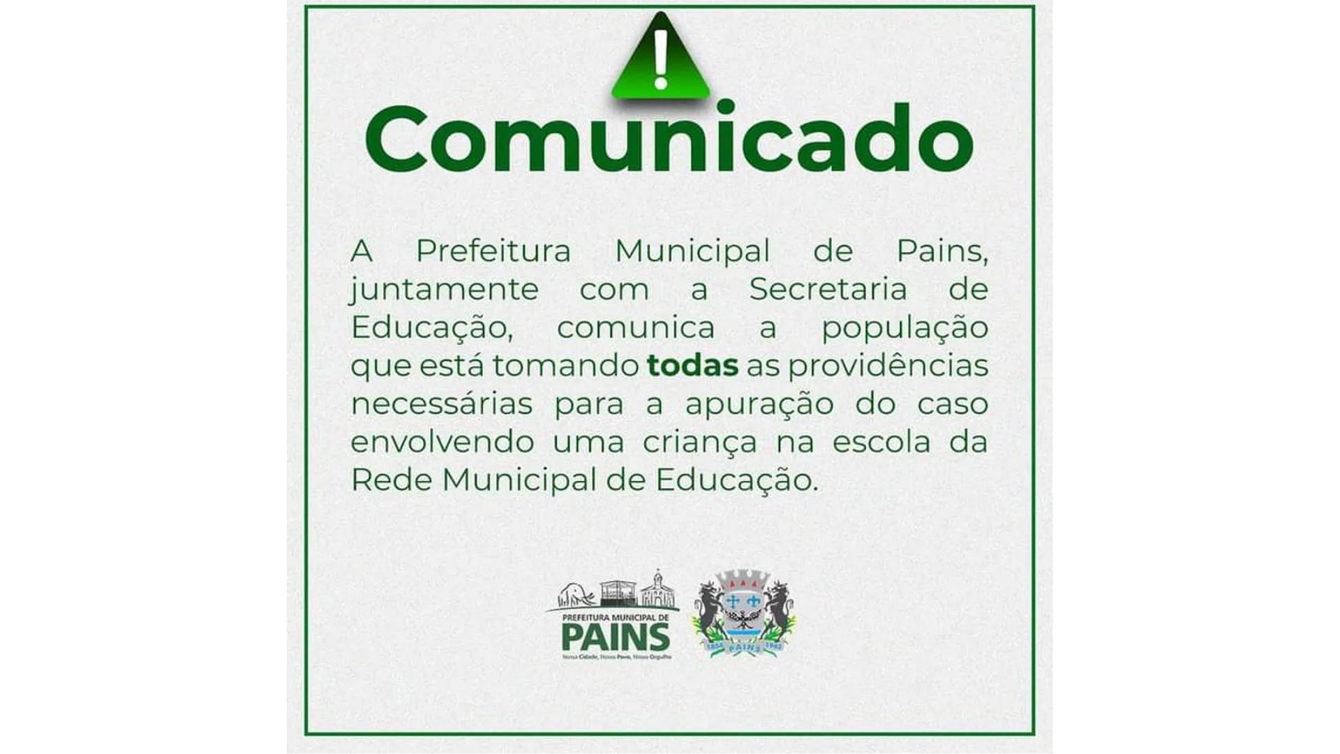 A Prefeitura publicou um comunicado