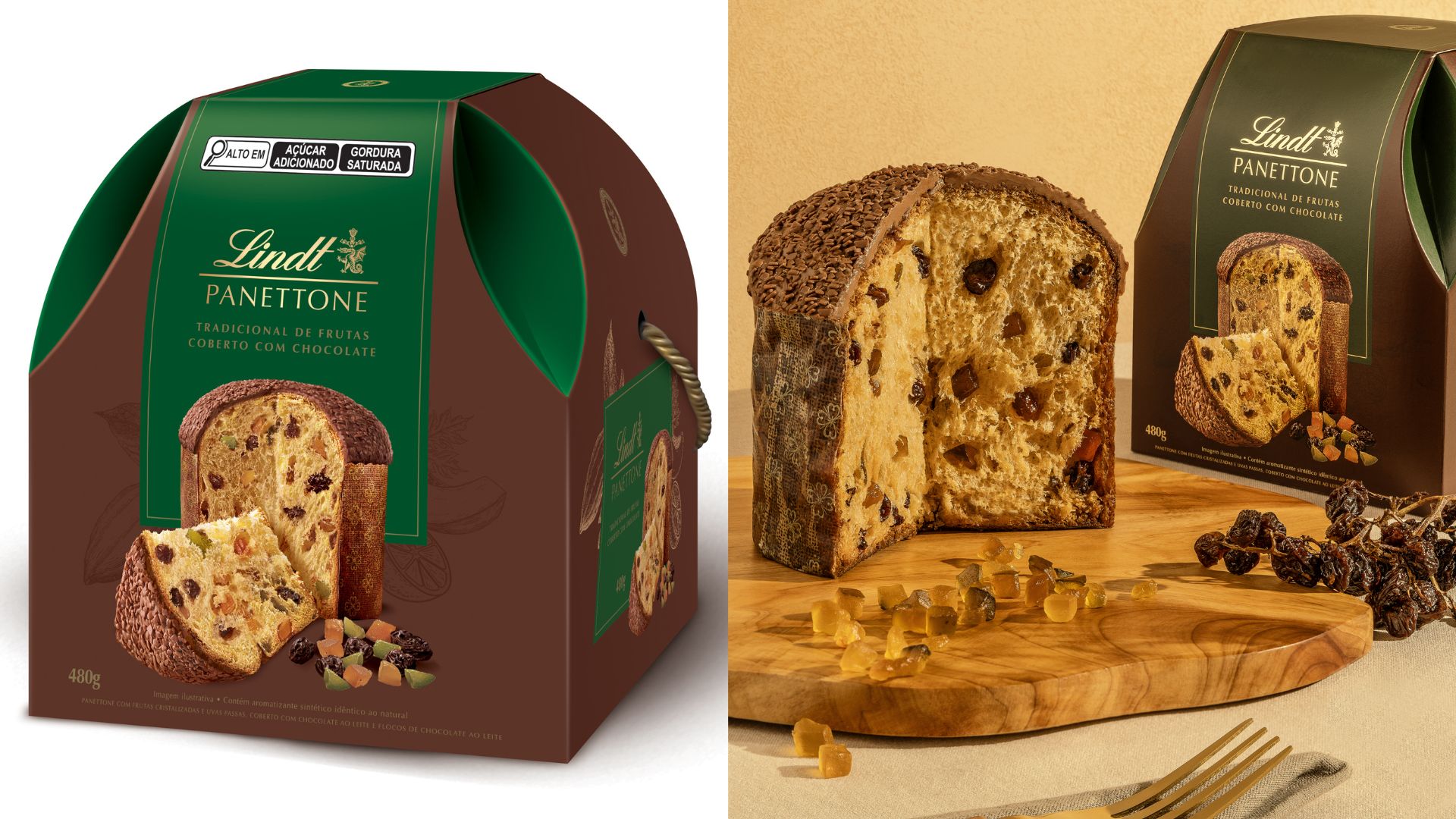 Panettone Tradicional de Frutas com cobertura de Chocolate ao Leite, da Lindt