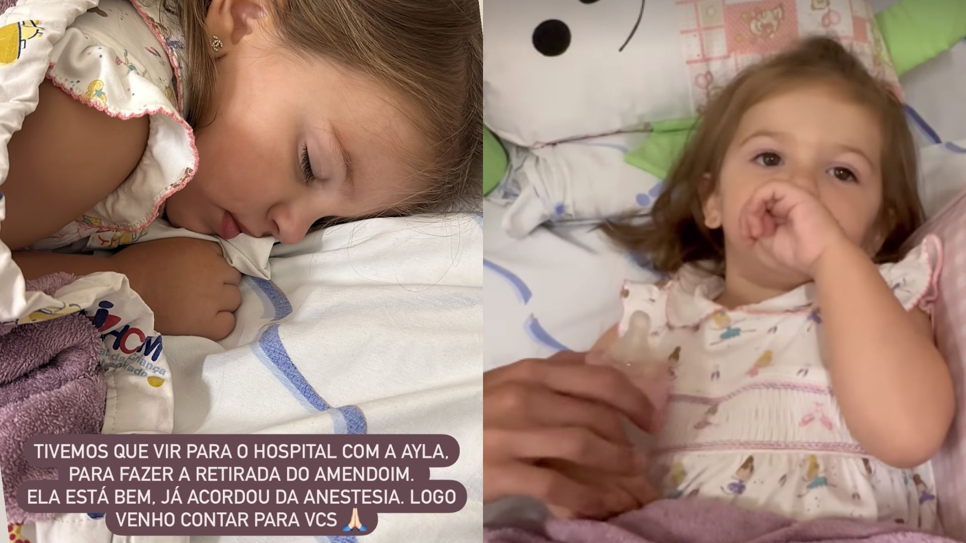 Ayla, filha B&aacute;rbara Evans, no hospital ap&oacute;s cirurgia de emerg&ecirc;ncia