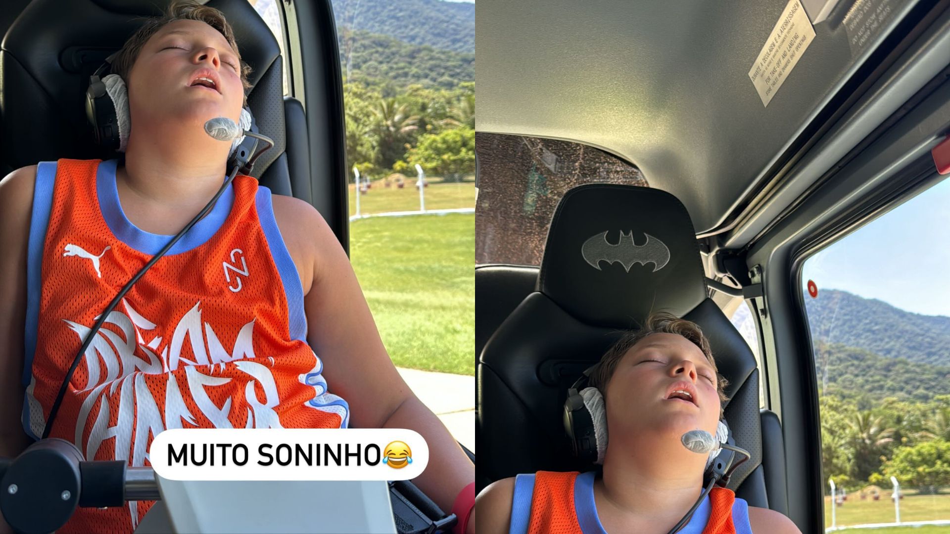 Davi Lucca dormindo em helic&oacute;ptero em Storie postado por Neymar na volta de cruzeiro Ney Em Alto Mar