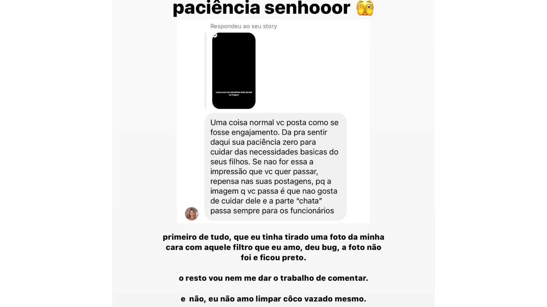 Stories de cr&iacute;tica &agrave; Isabella Scherer por desabafo de coc&ocirc; vazado de filha em viagem