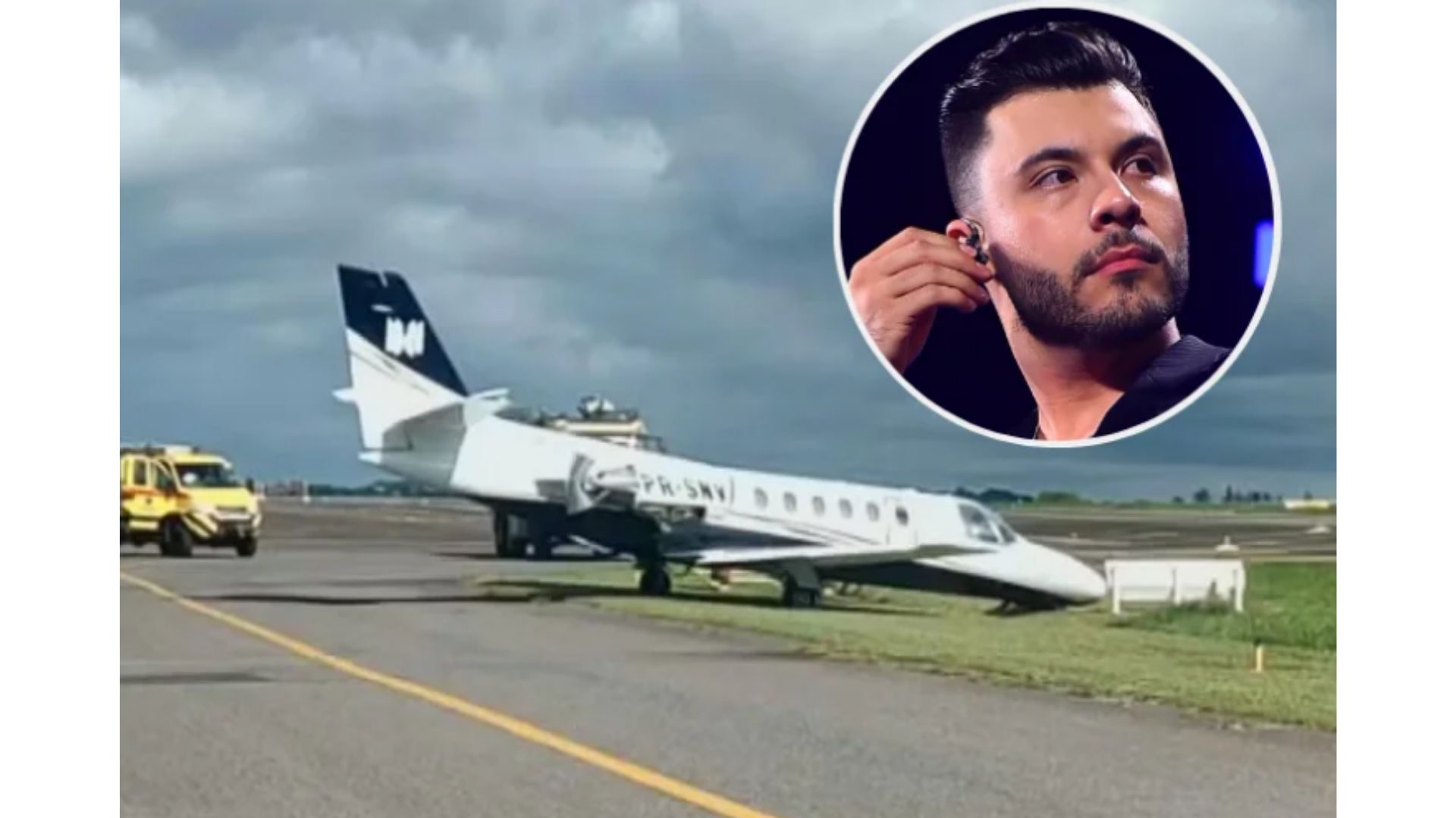 O avi&atilde;o do cantor caiu em uma vala