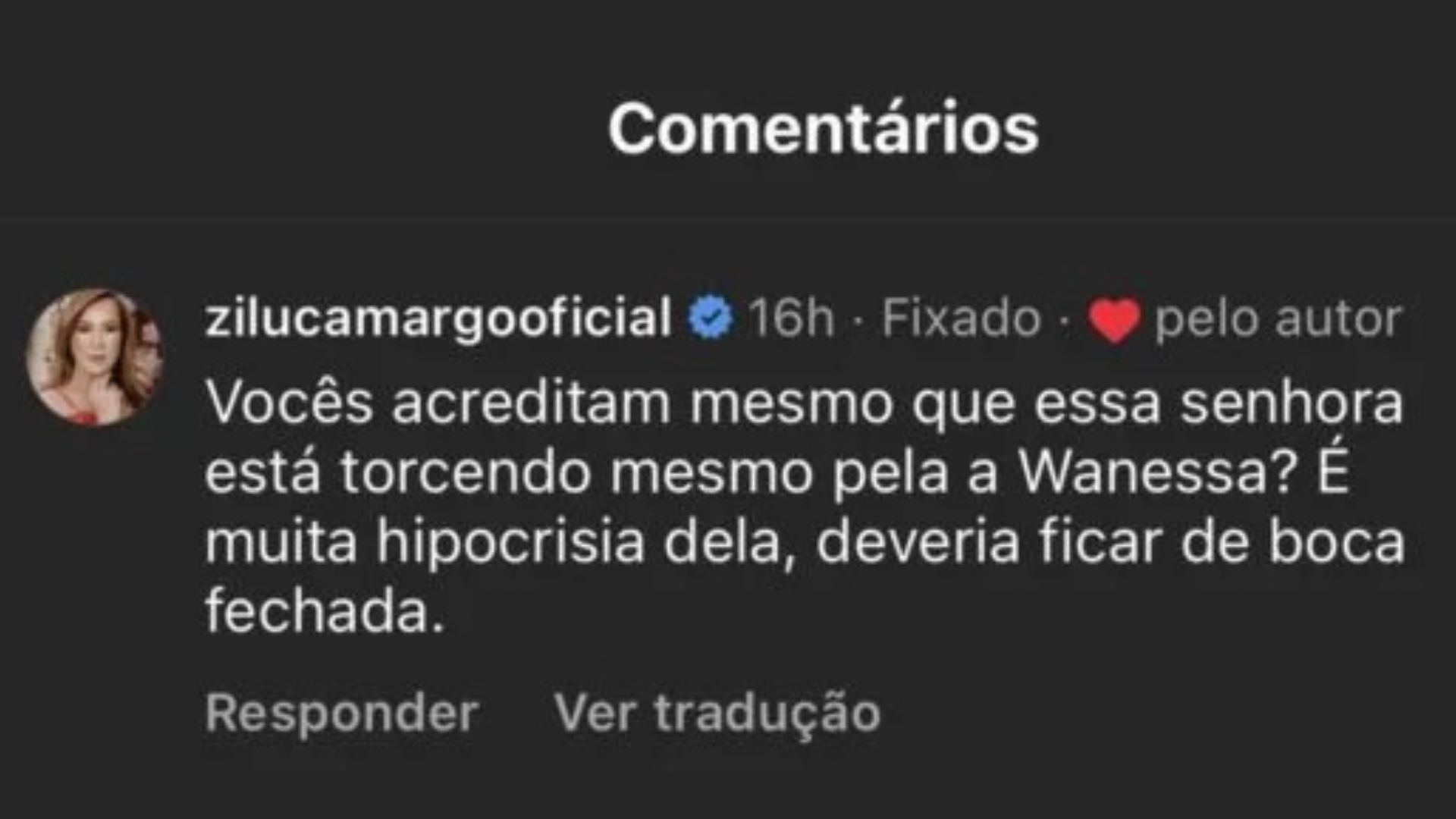 Coment&aacute;rio de Zilu Godoi sobre Graciele torcer para Wanessa no BBB