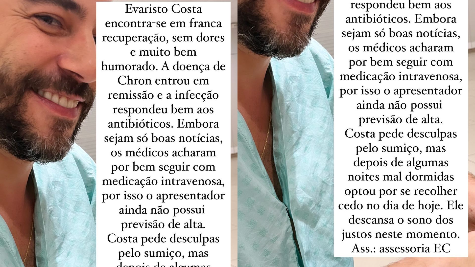 Stories de Evaristo Costa atualizando estado de sa&uacute;de