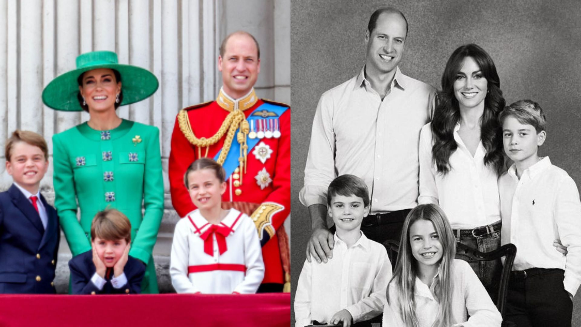 Pr&iacute;ncipe William, George, Charlotte, Louis e Kate Middleton