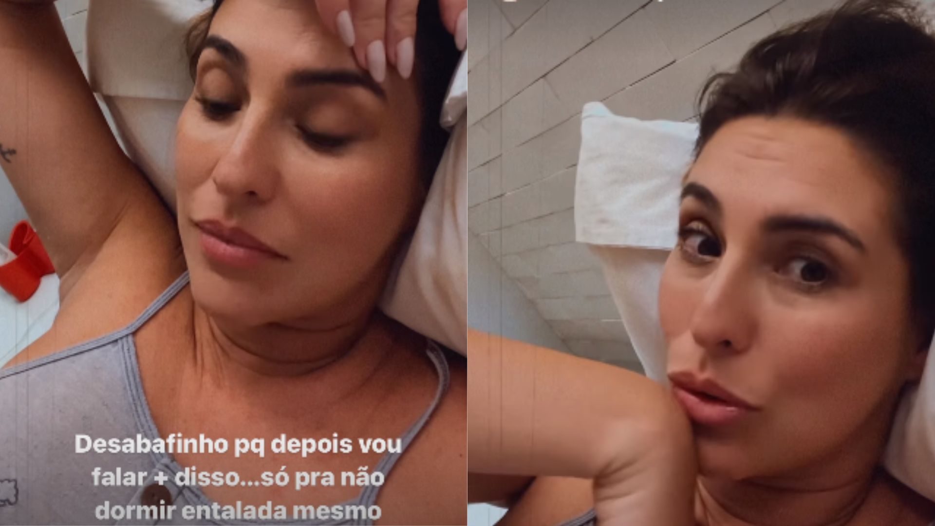 Fernanda Paes Leme desabafando nos Stories sobre cr&iacute;ticas que recebeu
