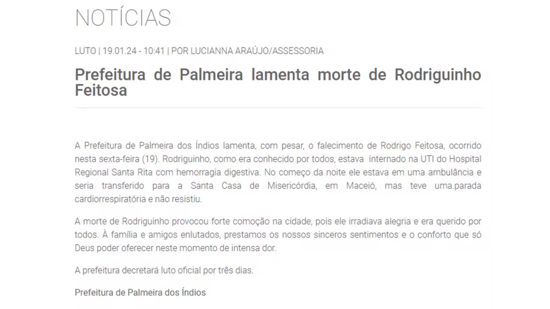 A Prefeitura publicou um comunicado