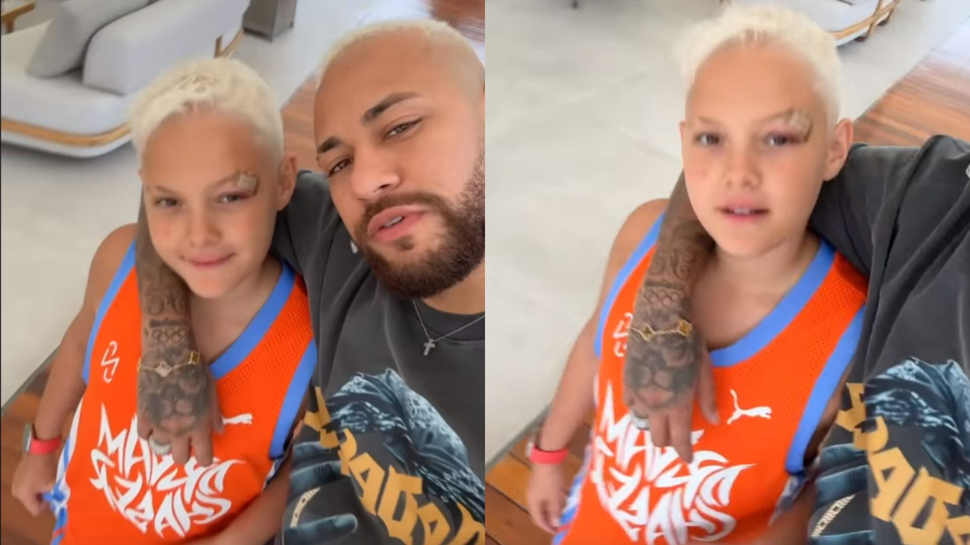 Neymar Jr. e Davi Lucca machucado