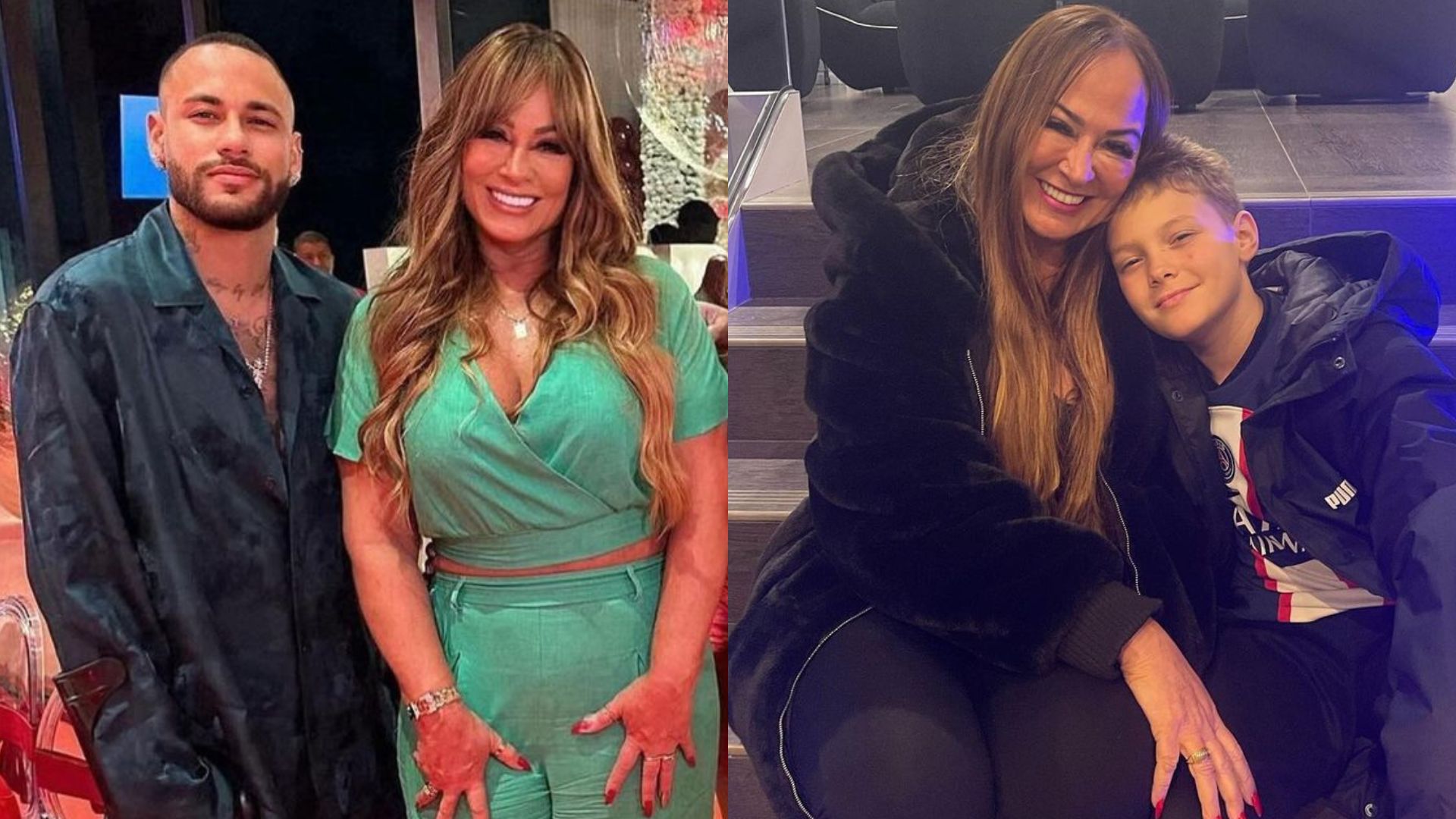 Neymar Jr., Nadine Santos, sua m&atilde;e, e seu filho Davi Lucca