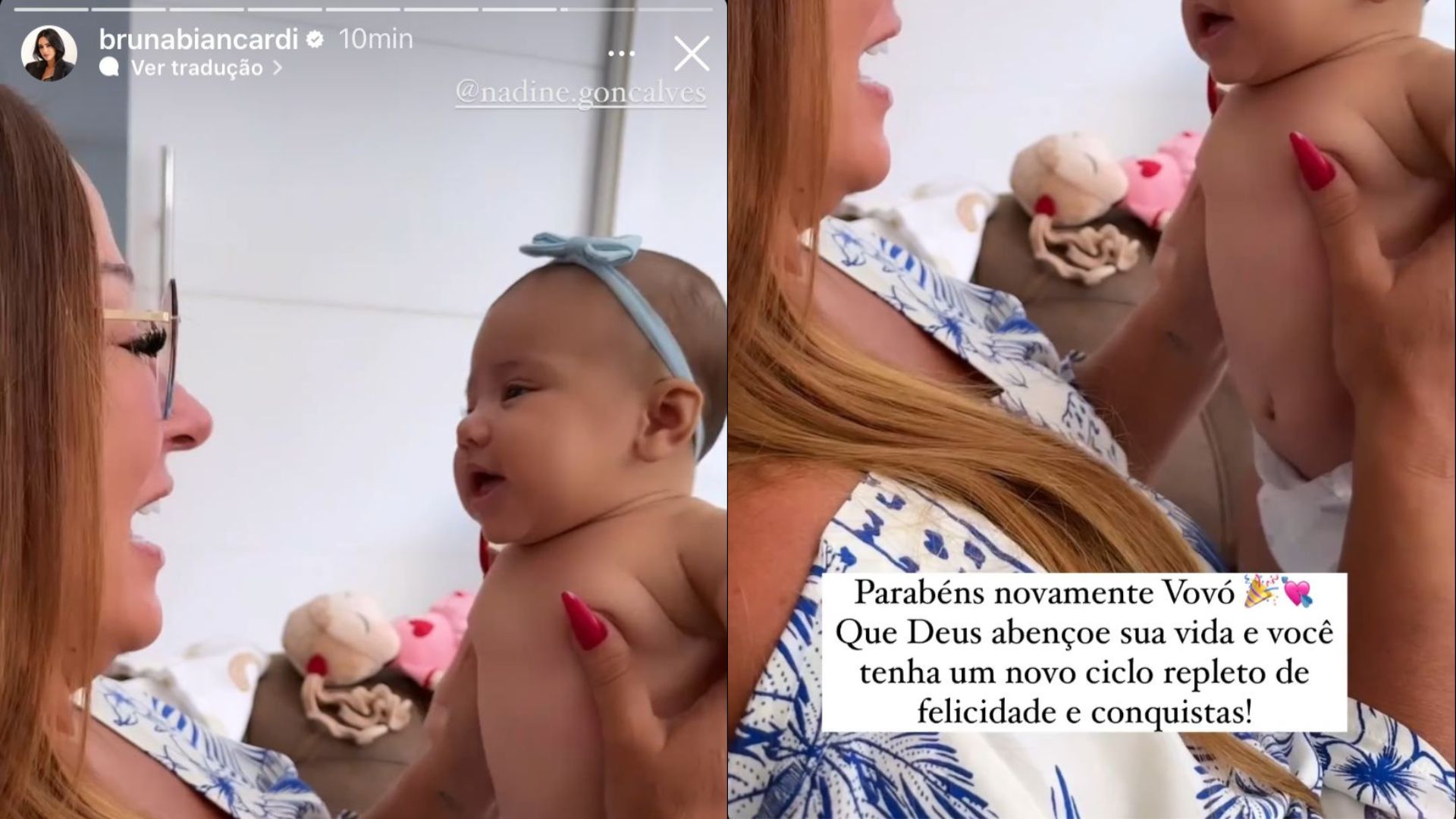 Stories de Bruna Biancardi parabenizando Nadine Gon&ccedil;alves