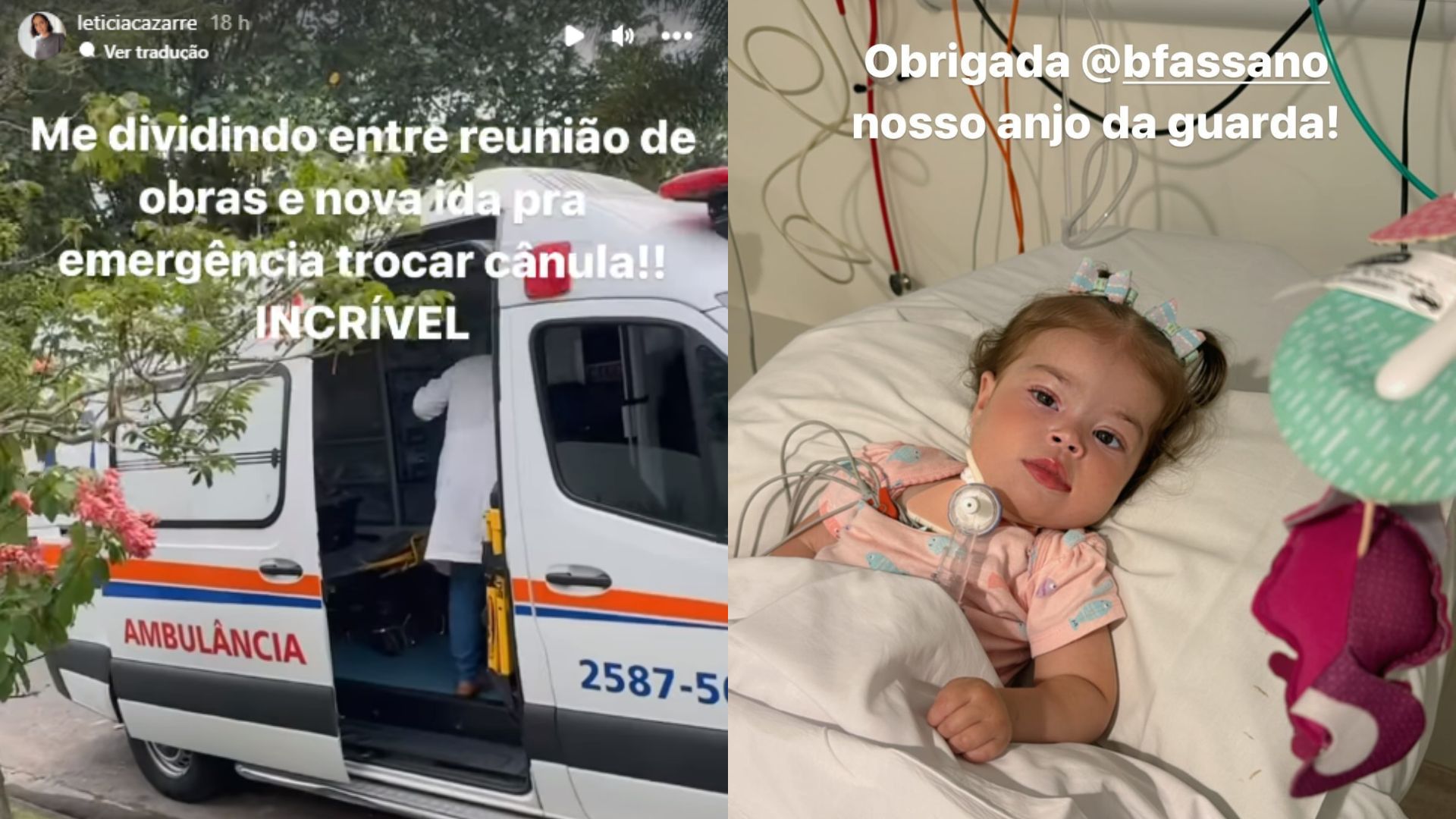 Stories de Leticia Cazarr&eacute; levando Maria Guilhermina para emerg&ecirc;ncia