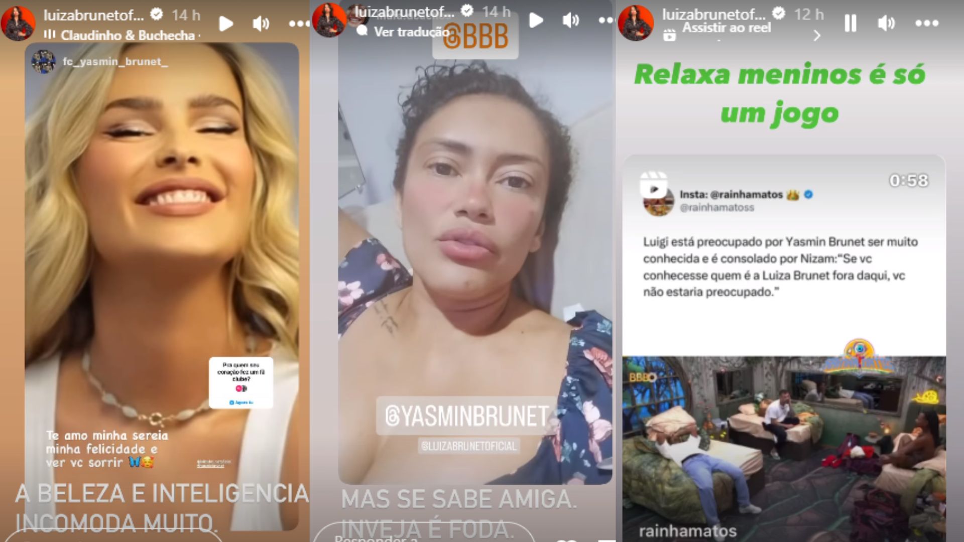 Stories de Luiza Brunet defendendo Yasmin Brunet