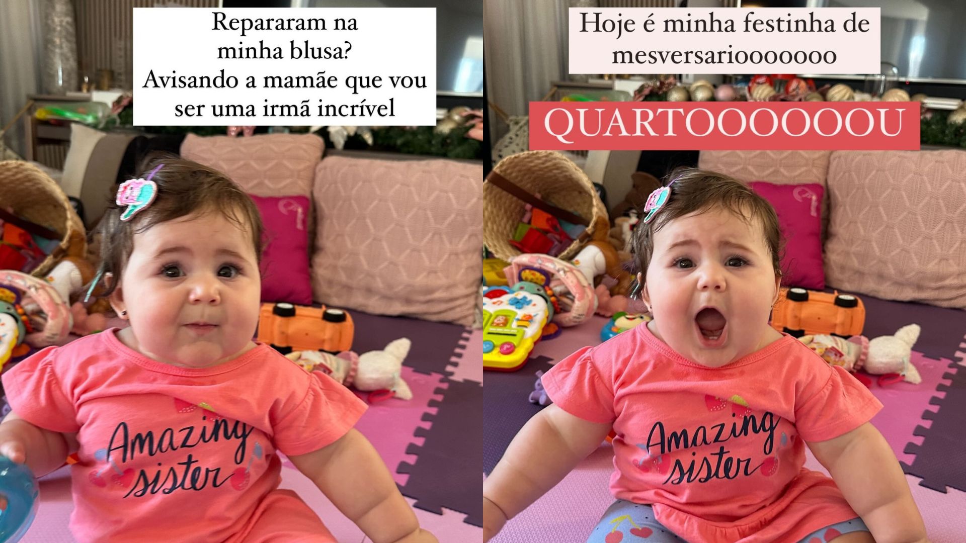 Stories de Viih Tube com Lua vestida com camiseta escrita "irm&atilde; maravilhosa"
