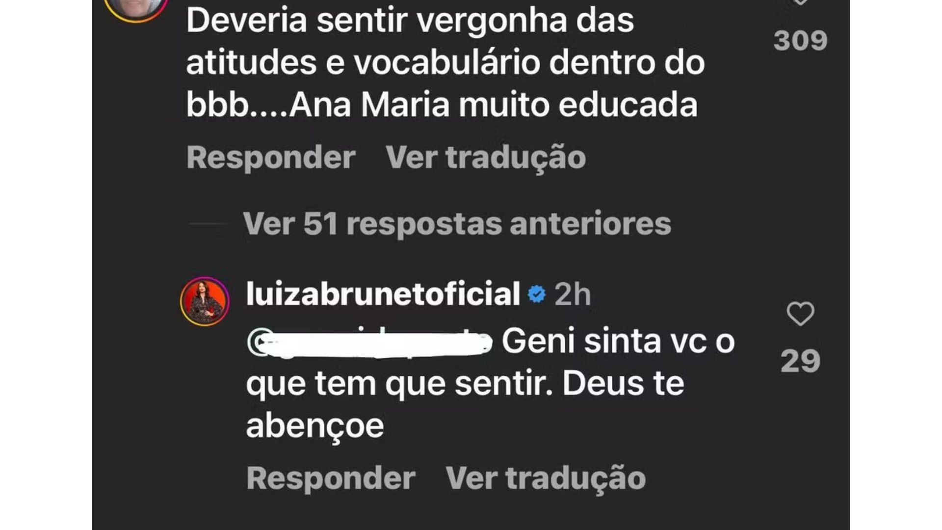 Luiza Brunet rebateu as cr&iacute;ticas
