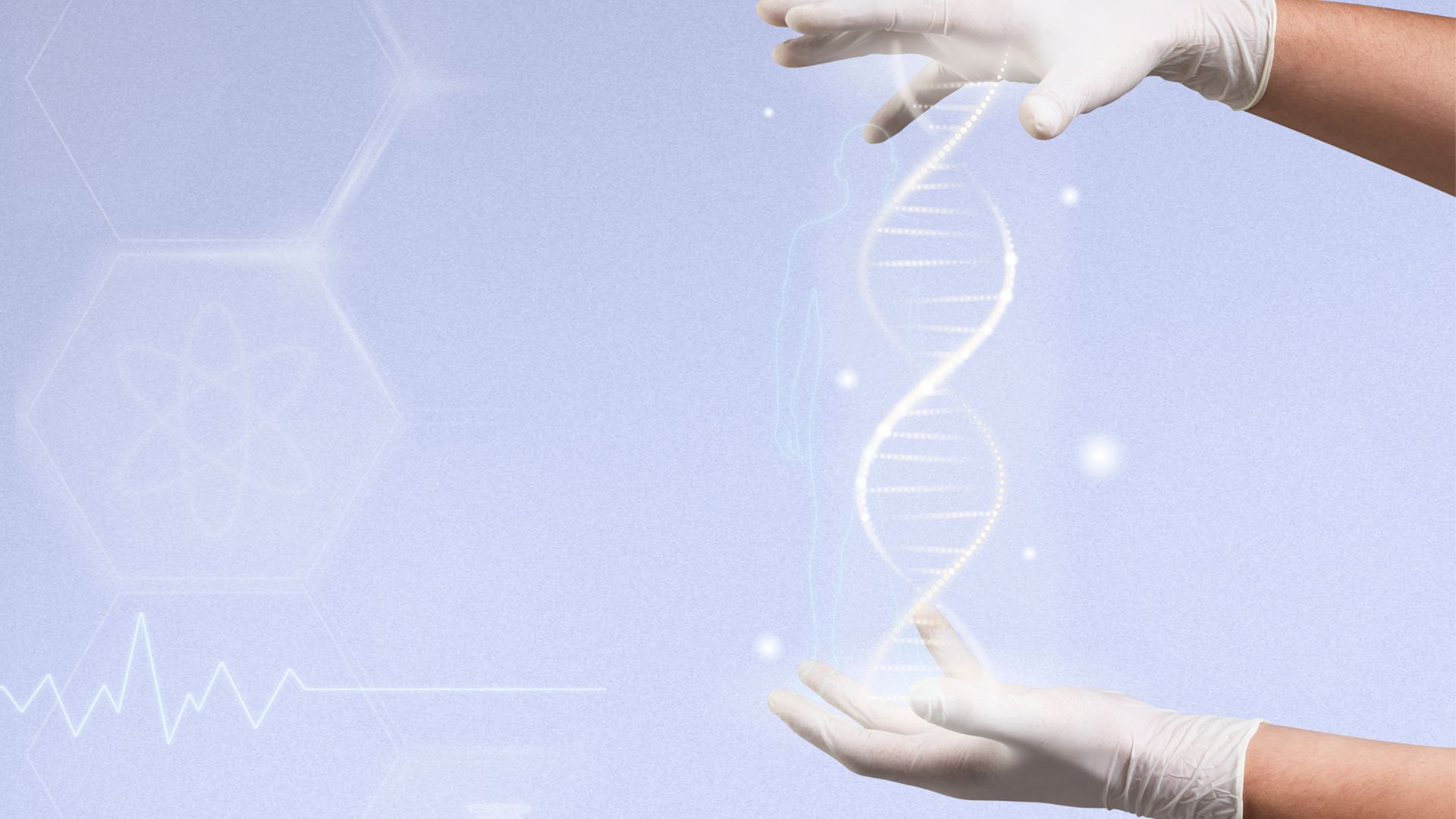 m&atilde;os com luva segurando dna