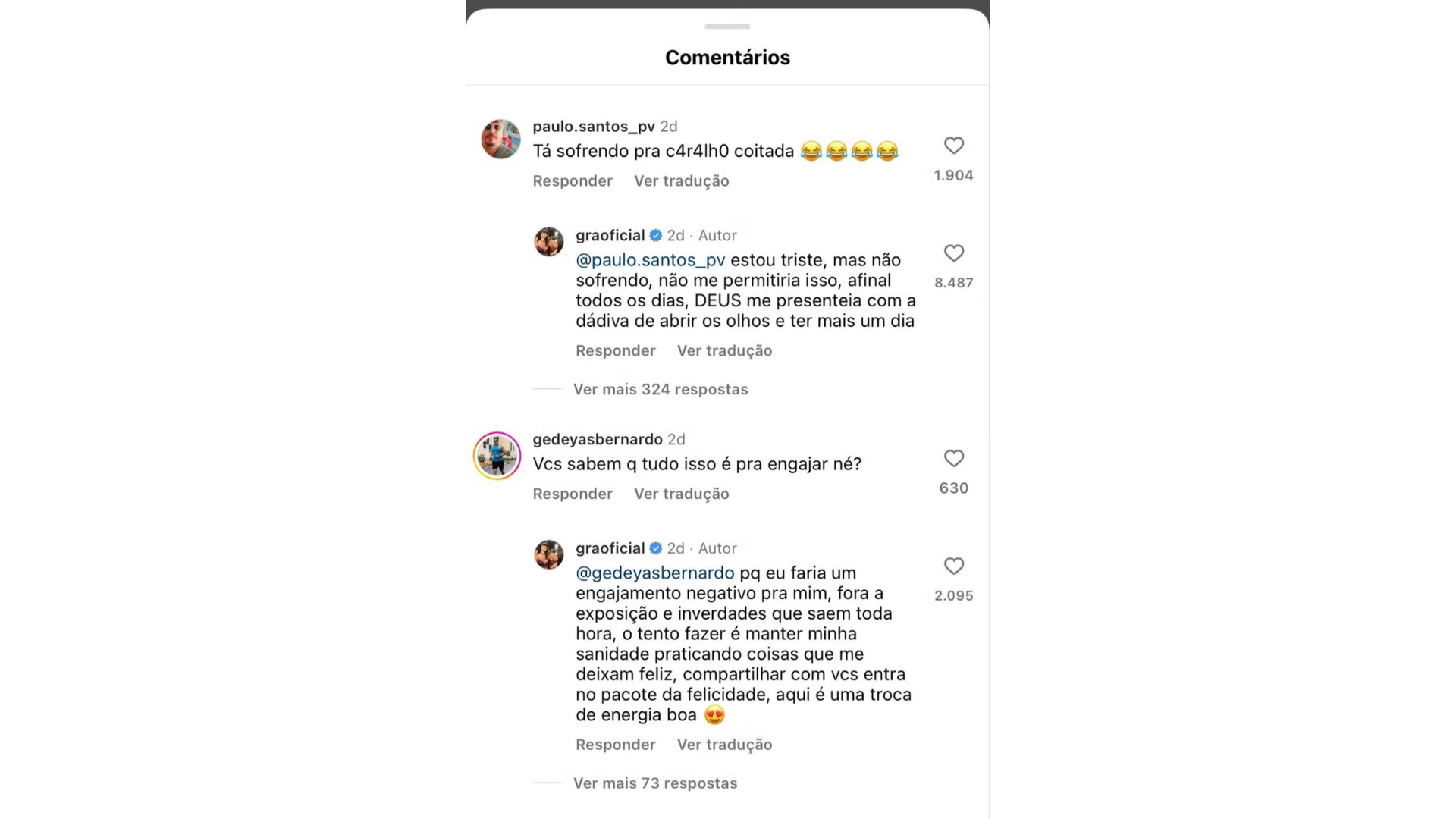 Gracyanne Barbosa resposde coment&aacute;rios