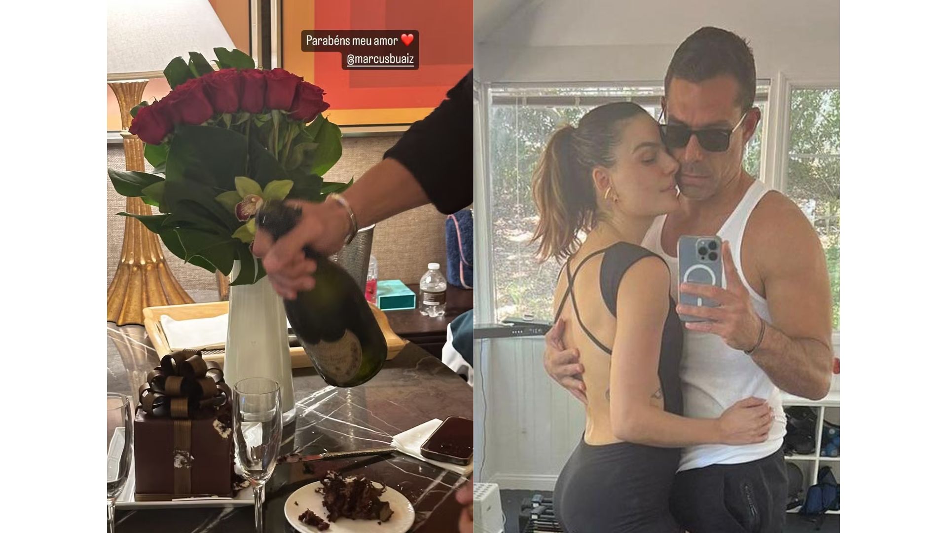 Homem abra&ccedil;ando mulher, flores e champanhe