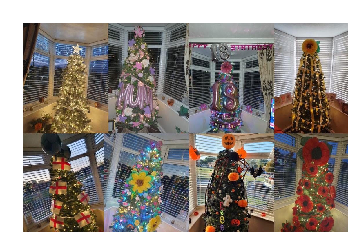 As árvores foram decoradas de acordo com cada festividade ao longo do ano