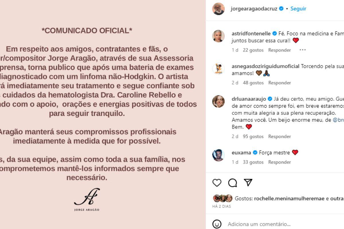 Nota oficial da equipe de Jorge Aragão