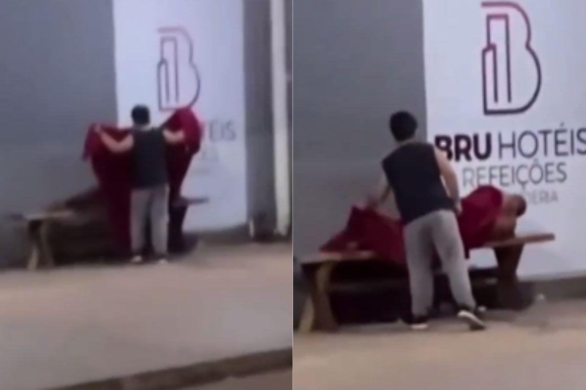 Menino cobre morador de rua em noite fria e comove