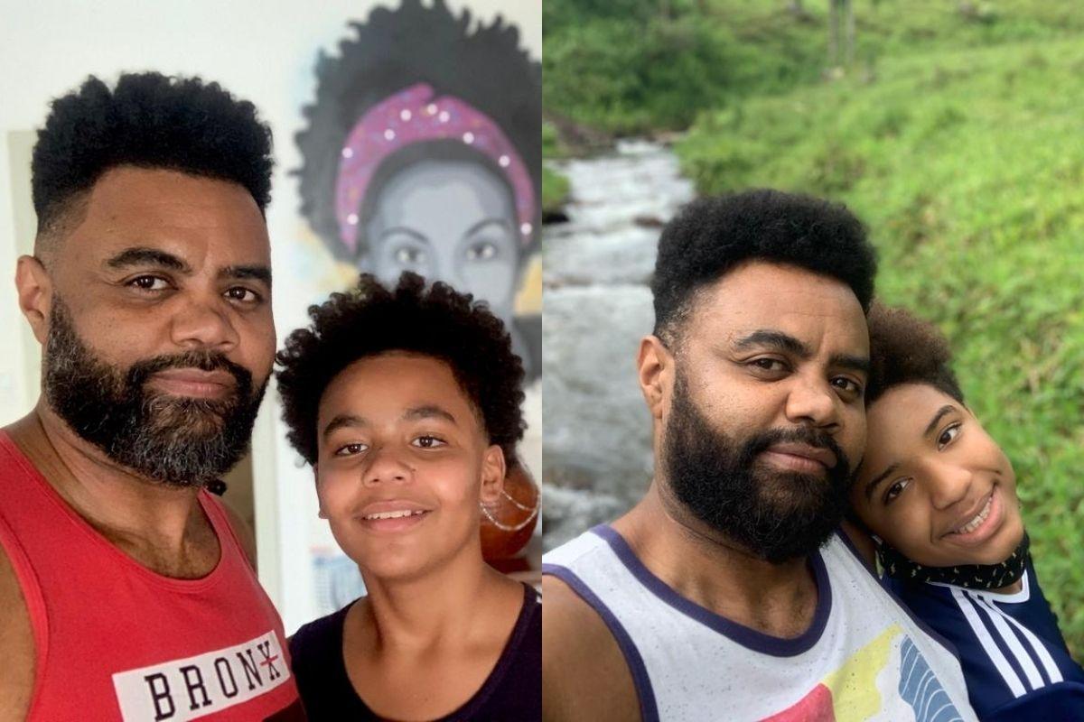 Na primeira foto, Francisco posa ao lado de Gabriel, adotado aos 11 anos e hoje prestes a completar 14. Na segunda, o jornalista está ao lado de Victor, seu primeiro filho