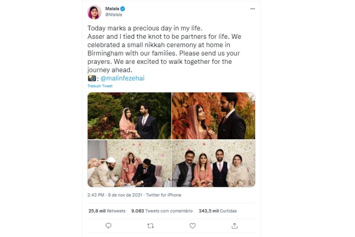 Malala anunciou o acontecimento no Twitter