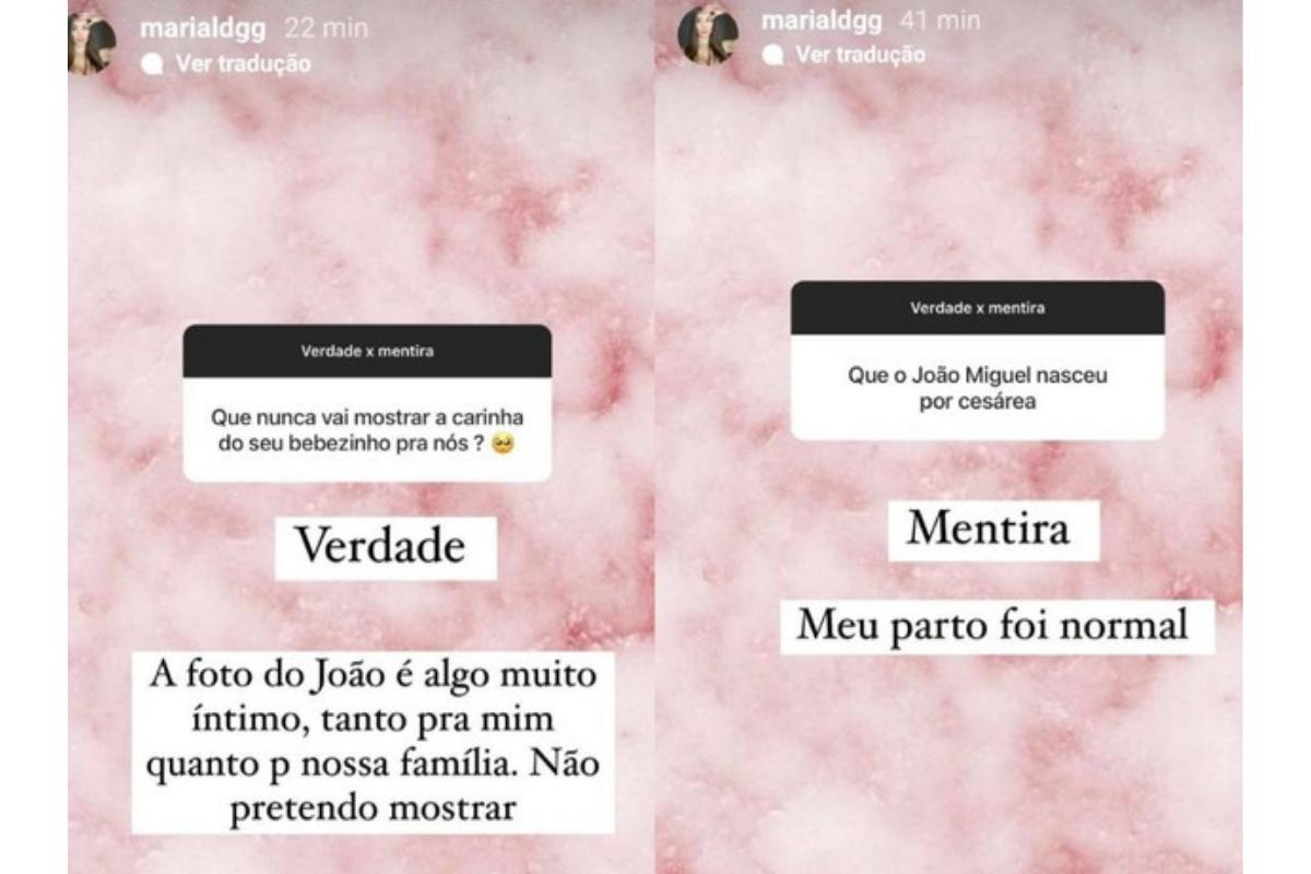 Maria Lina abriu uma caixa de perguntas para interagir no Instagram (Foto: Reprodução / Instagram) Maria Lina falou sobre as fotos do filho