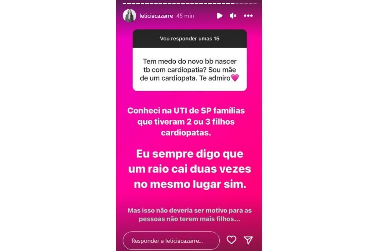Leticia Cazarré explicou sobre o bebê ter a cardiopatia 