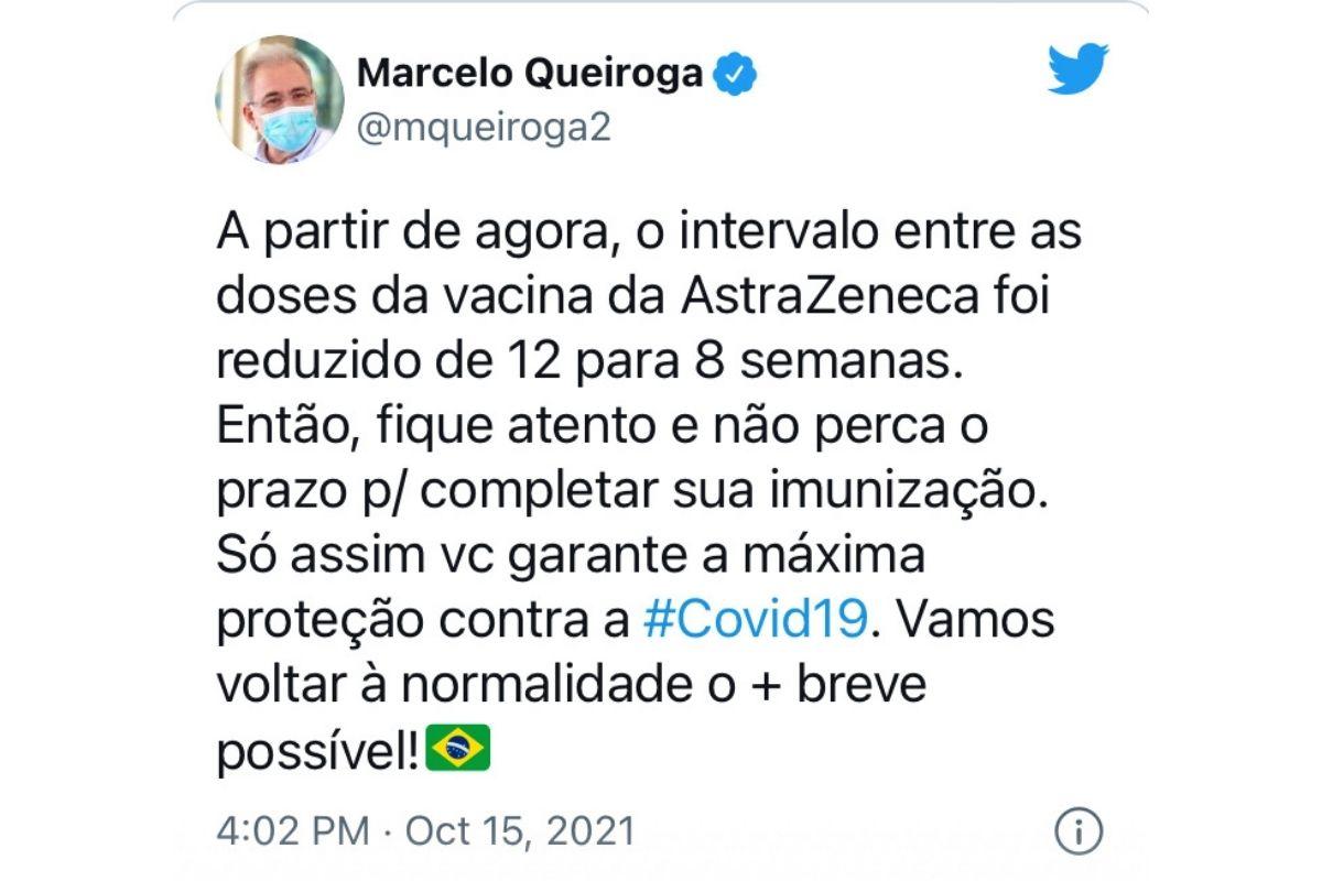 Ministro da saúde fala sobre novo intervalo da vacina AstraZeneca, contra a Covid19