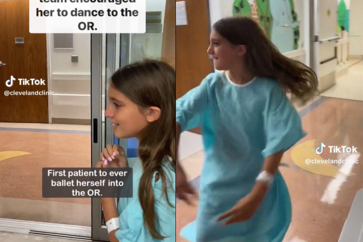 Menina vai para cirurgia dando pirueta, criança vai para cirurgia dando pirueta, menina indo para centro cirúrgico dançando, criança indo para centro cirúrgico dançando