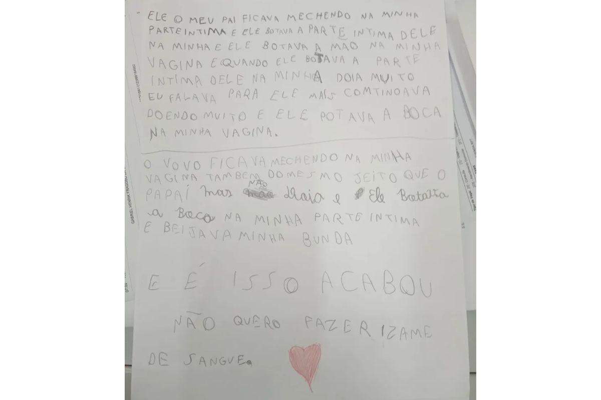 A menina relatou o abuso na carta