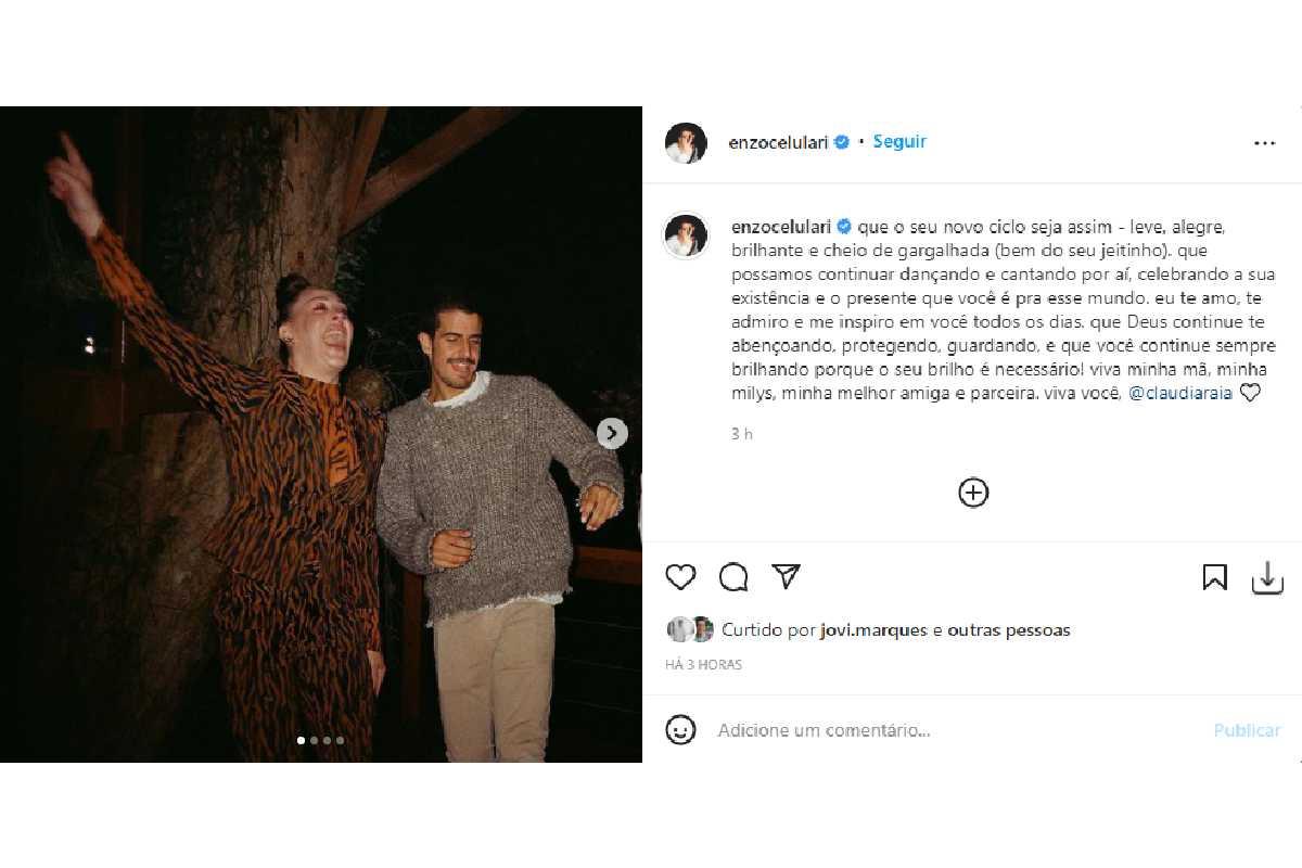 Enzo Celulari compartilhou fotos com Claudia Raia para parabenizá-la pelo aniversário