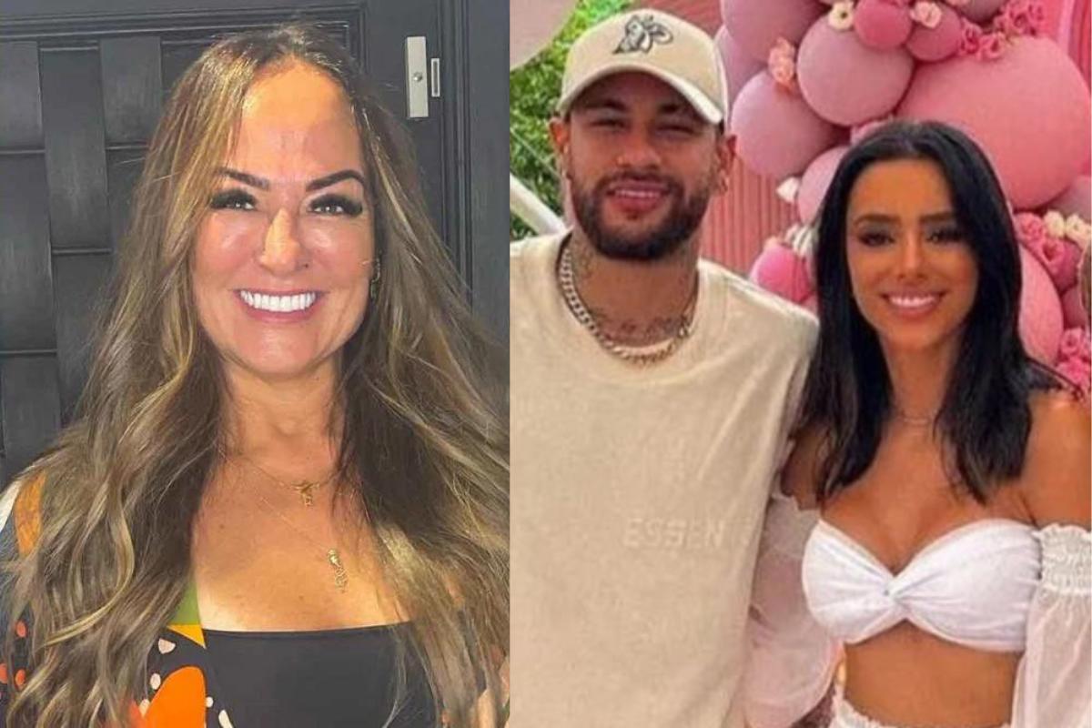 Mãe do Neymar, Nadine Santos, à esquerda e Neymar e Bruna Biancardi à direita