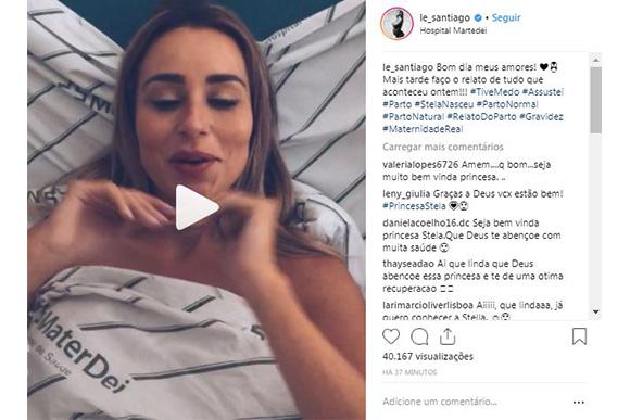 A ex-BBB Letícia Santiago deu à luz a sua terceira filha e está na maternidade (Foto: Reprodução/ Instagram @le_santiago)