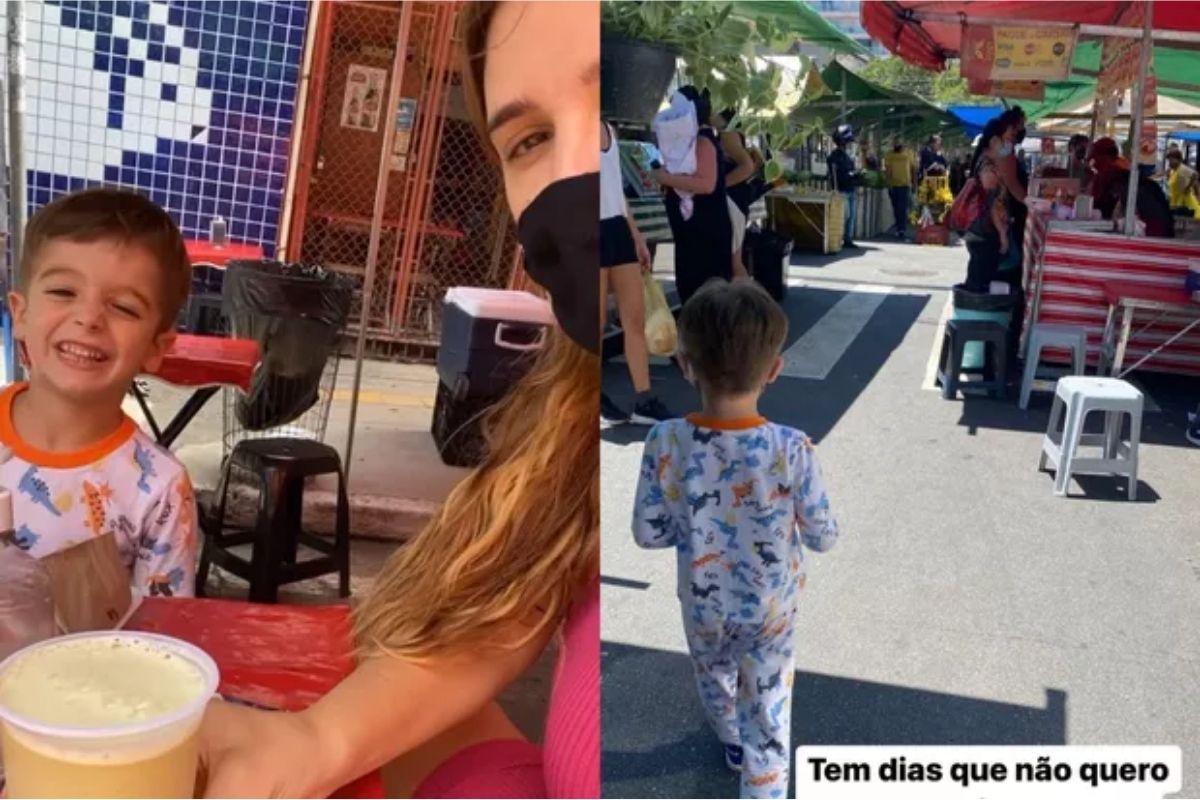 Rafa Brites mostra filho de pijama na feira e brinca: "Não quero comprar briga"