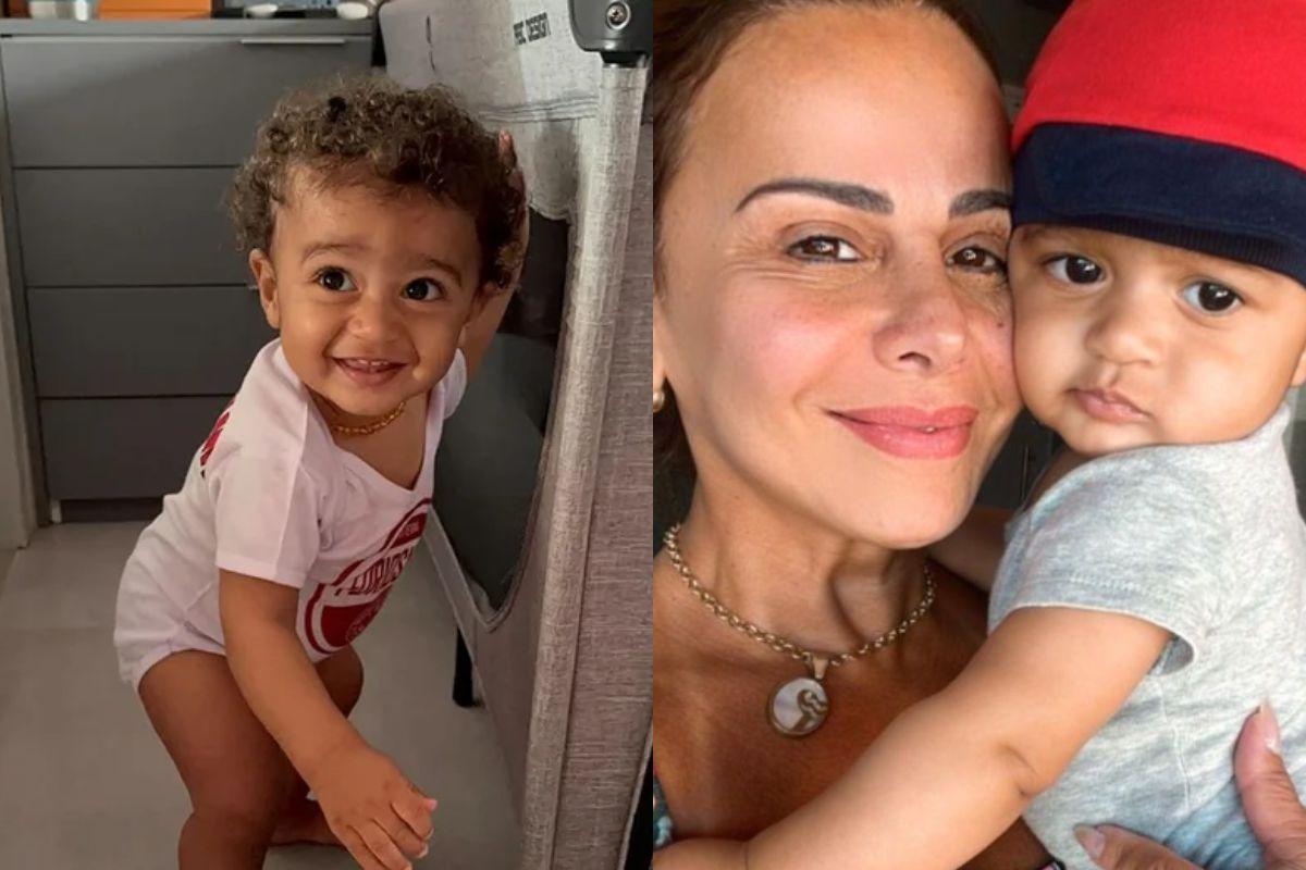 Bebê da Viviane Araújo aprendendo a dar os primeiros passos segurando em um berço