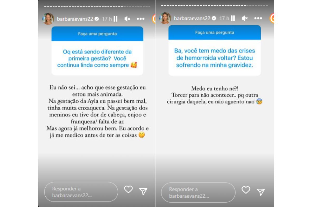 Bárbara Evans responde sobre medo de ter crises de hemorroida novamente