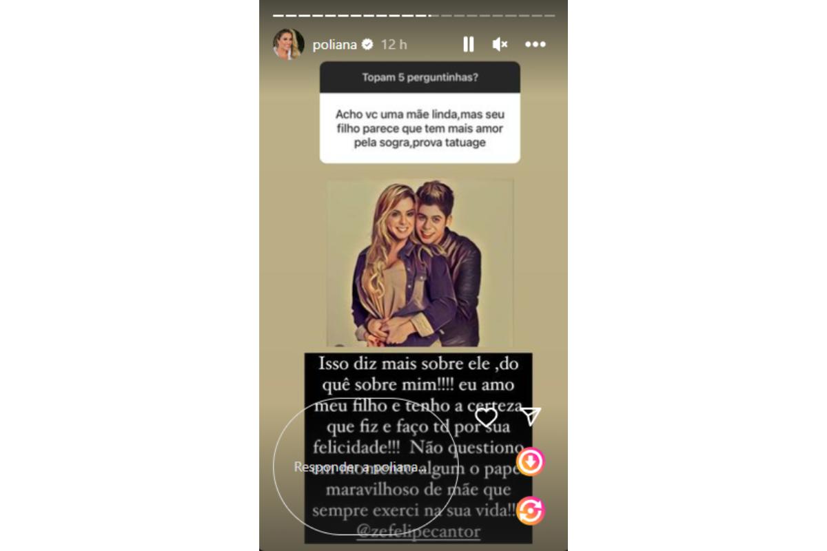 Poliana Rocha responde seguidor que disse que Zé Felipe gosta mais da sogra