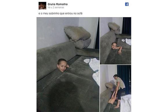 Menino apronta e fica preso dentro do sofá (Foto: Reprodução/Facebook @vodcablood)