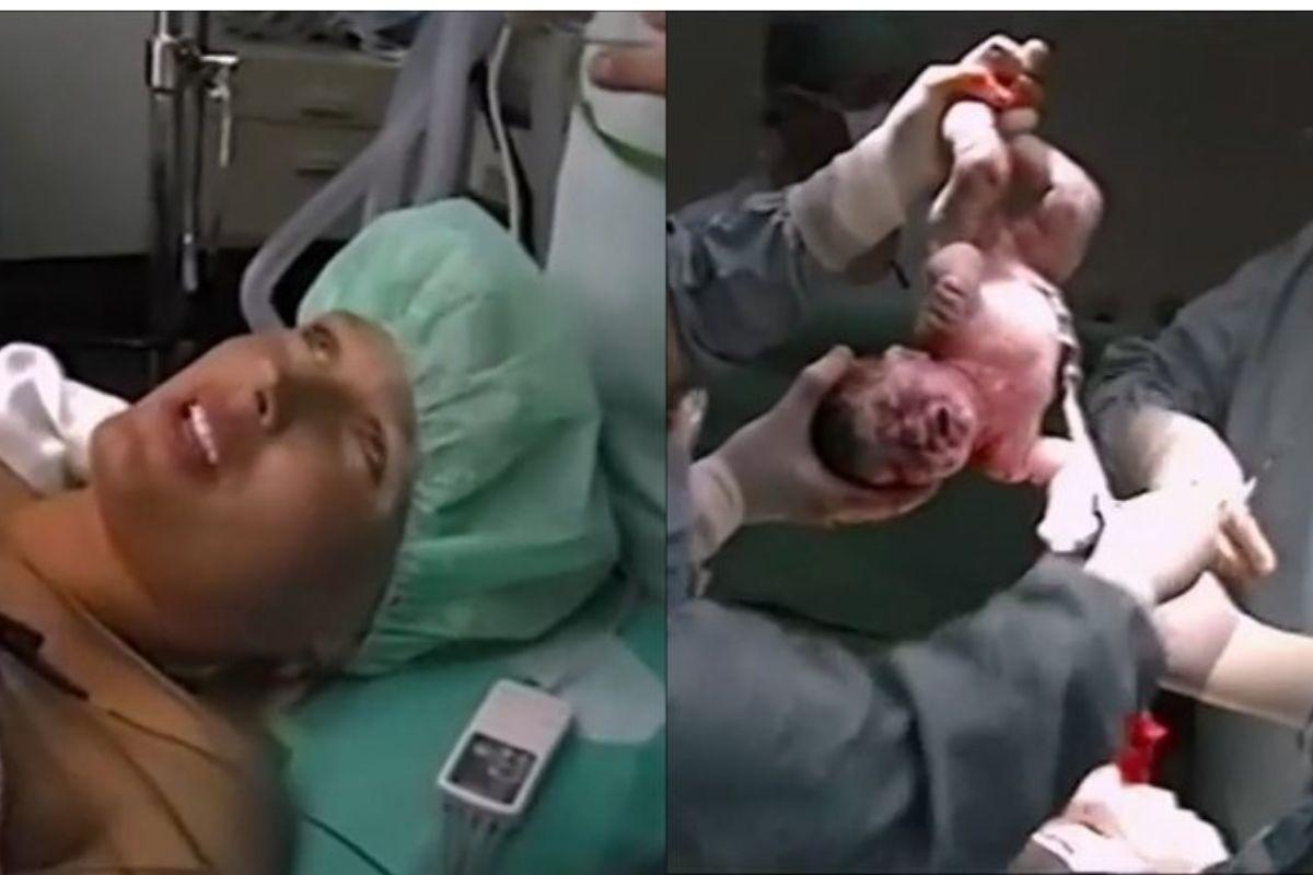 Xuxa durante o parto de Sasha