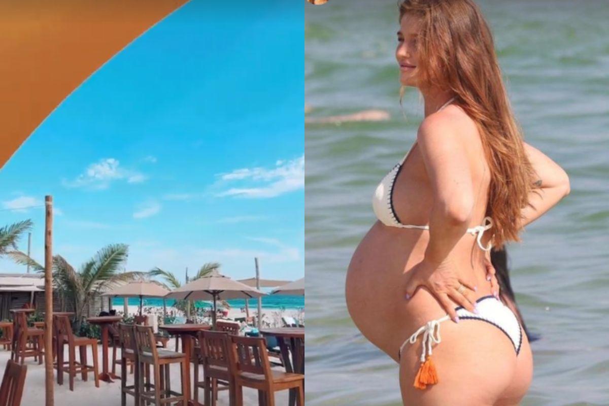 Cintia Dicker mostra barriga e aproveita praia