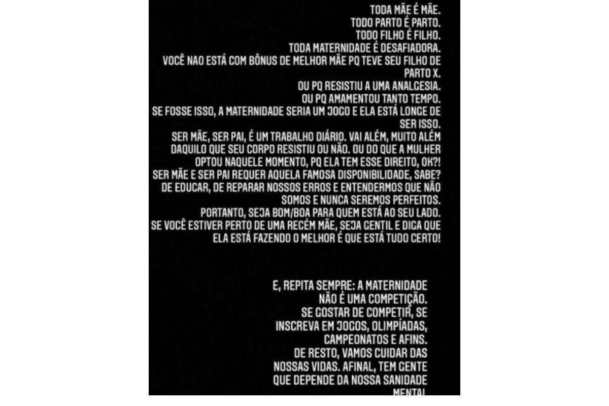 A publicação foi acompanhada de um print dos stories