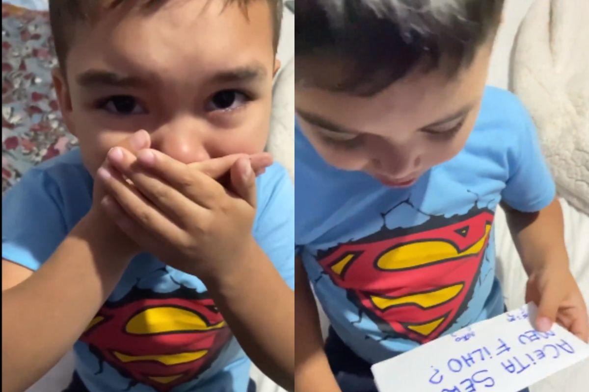 Menino se emociona com pedido de adoção