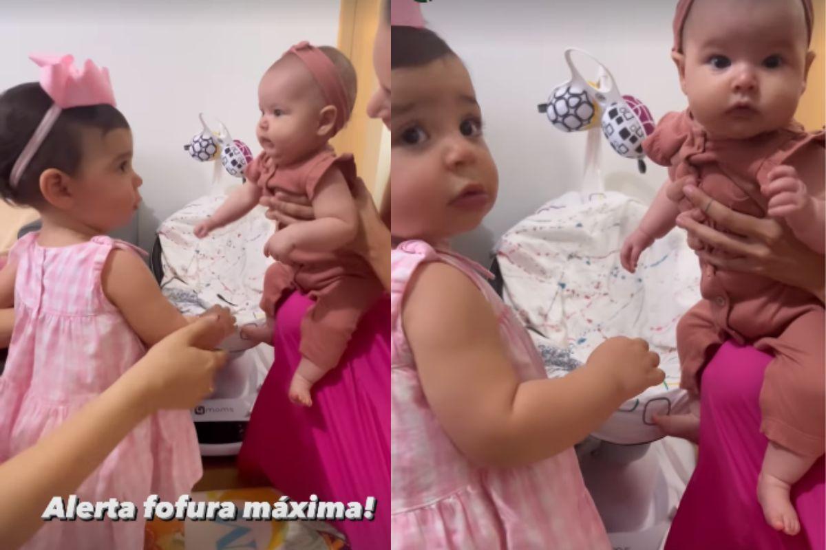 Bruno de Luca e Vivian amorim fazem encontro das filhas