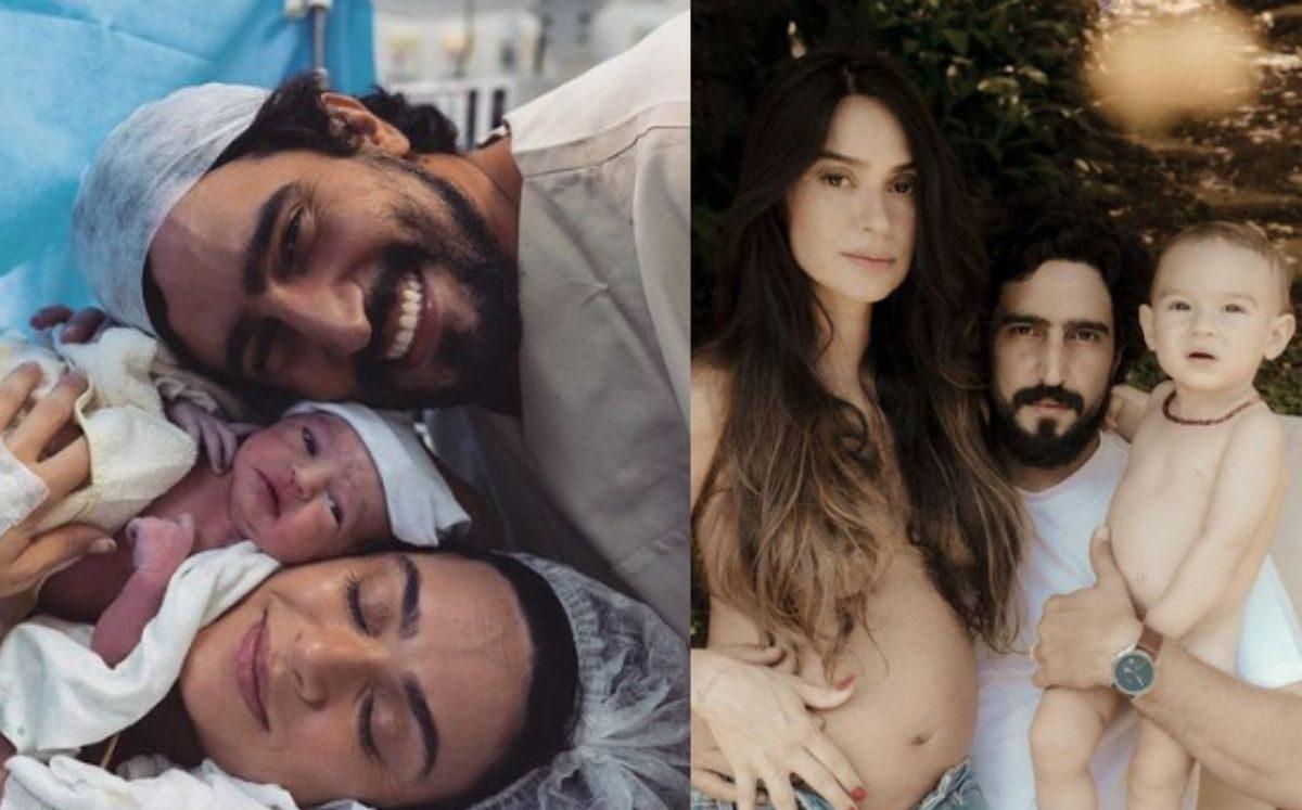 Thaila Ayala e Renato Góes segurando a bebê no colo enquanto estão no hospital