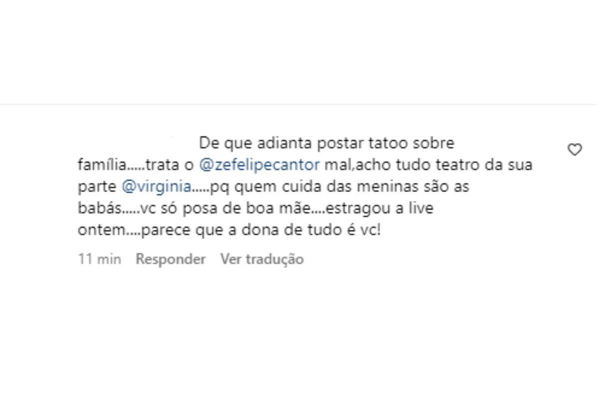 Seguidor critica tatuagem de Virginia