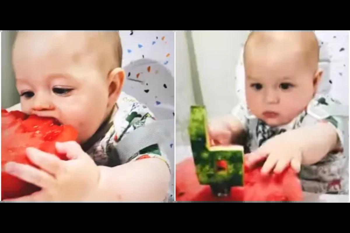 Bebê comendo melancia